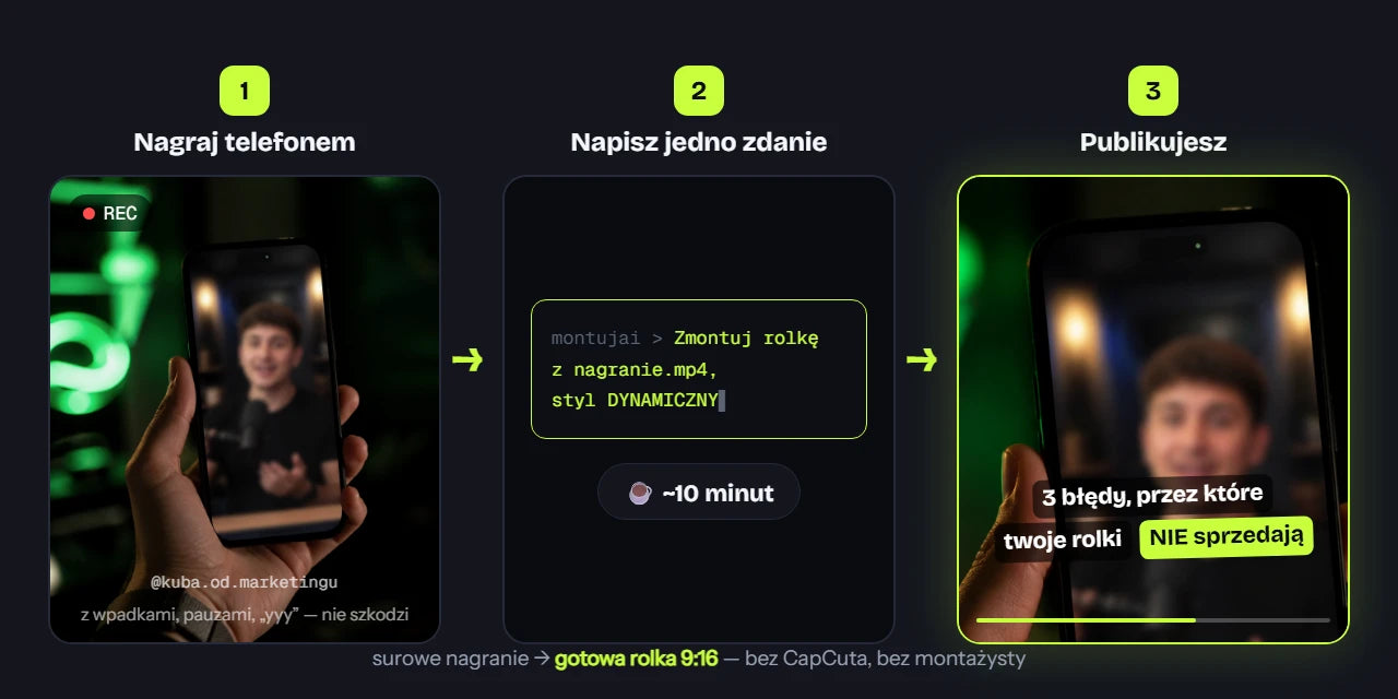 3 kroki: nagrywasz telefonem, piszesz jedno zdanie, publikujesz gotową rolkę